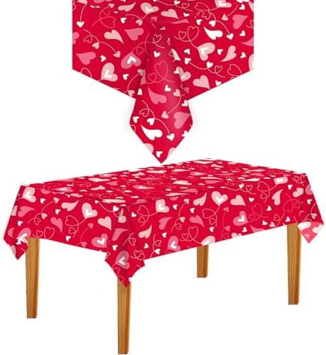 VARACL 3 Pack Valentine Day Tablecloth 108x54 Red Heart Vinyl