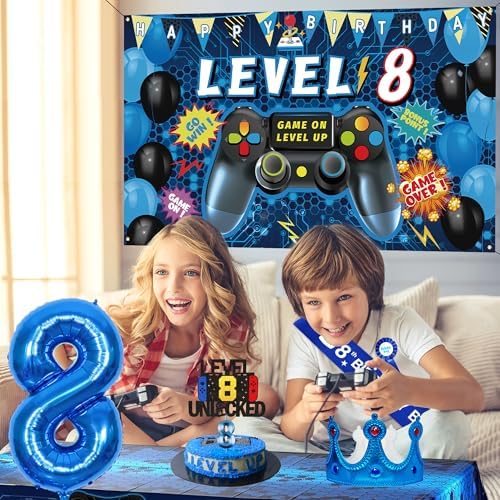 Blue Gamer 8th Birthday Decor Set for Boys