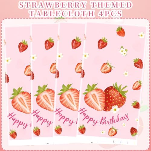 KEFAN 4 Piece Strawberry Tablecloths for Birthday Party Decor