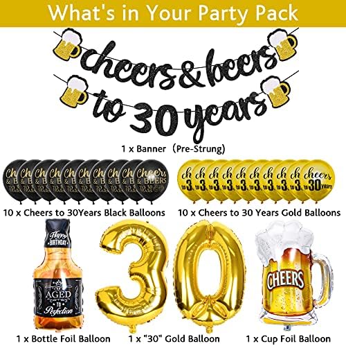 30 Years Anniversary Decor Banner Gold Balloon Set