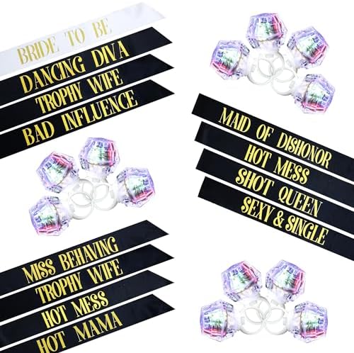 KatchOn Bachelorette Sashes and LED Rings Pack of 24