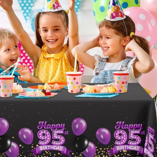 95th Birthday Tablecloth Purple Black 95 Years Celebration Decor