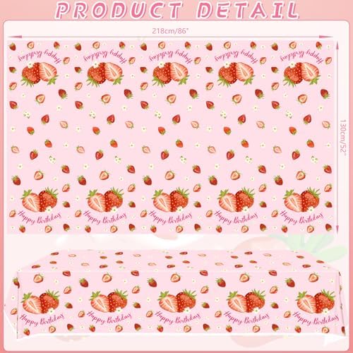 KEFAN 4 Piece Strawberry Tablecloths for Birthday Party Decor
