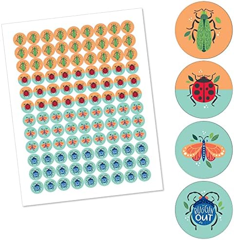 Big Dot of Happiness Buggin Out Round Candy Stickers - 1 Sheet of 108
