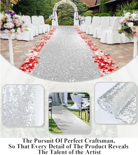 Partisout Sequin Aisle Runner 2FTx15FT Shimmering Silver
