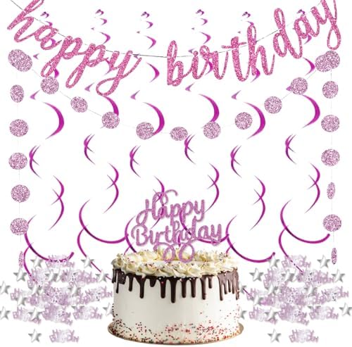 Rose Purple Happy Birthday Decorations Set