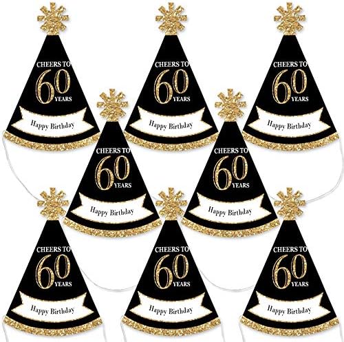 Big Dot of Happiness 60th Birthday Gold Mini Cone Hats Set of 8