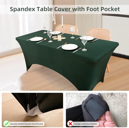 4 Pack Hunter Green Spandex Table Covers for 6 Foot Folding Tables