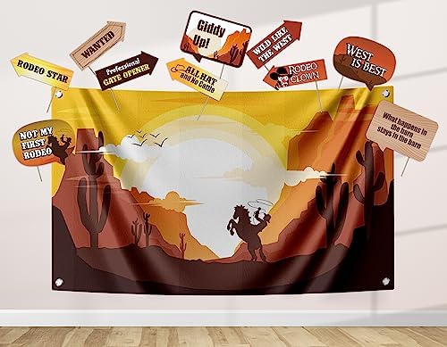 Western Cowboy Party Decorations Kit with Backdrop and Props