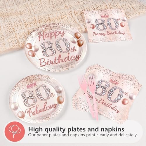 Grencian 96 Pcs 80th Birthday Tableware Set Rose Gold