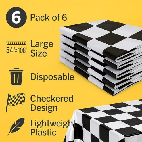 Oojami Pack of 6 Black White Checkered Table Cover