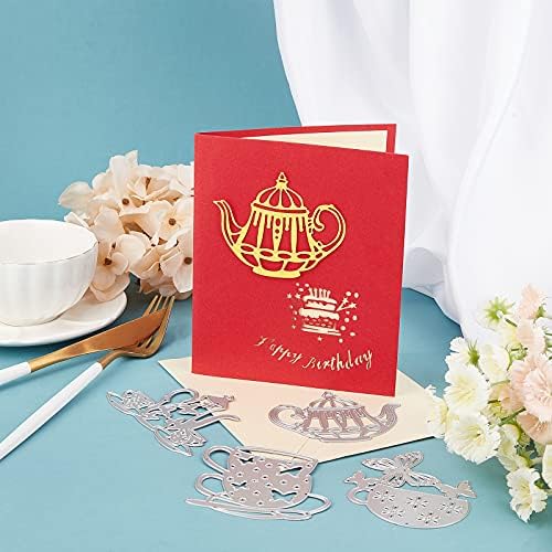 Globleland 4Pcs Tea Theme Die-Cutting Set for Scrapbooking and Card Crafts