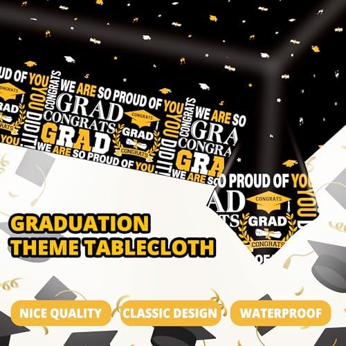 Graduation Tablecloth Class of 2025 3 pcs Black Tablecovers