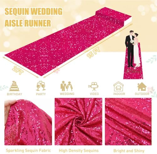 FUHSY Hot Pink Sequin Aisle Runner Rug