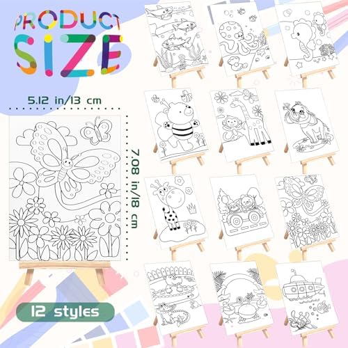 12 Sets Printed Canvas Paint Art Easel Set for Kids and Adults