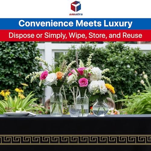 4-Pack Premium Disposable Tablecloths 54x108 Black Gold Margin
