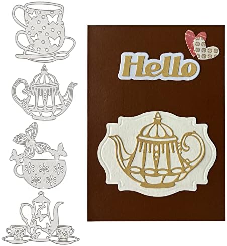 Globleland 4Pcs Tea Theme Die-Cutting Set for Scrapbooking and Card Crafts