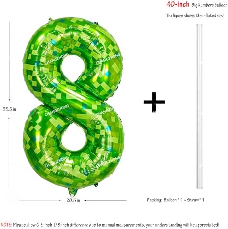 40 Inch Green Pixel Game Number 8 Foil Balloon