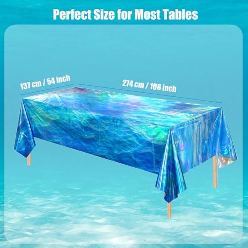 3 Pack Iridescent Ocean Waves Tablecloths 108x54 Inch