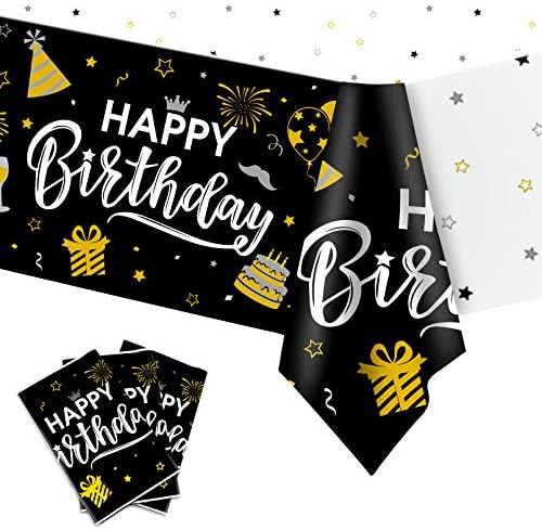3pcs Black and Gold Birthday Tablecloth for Men Women