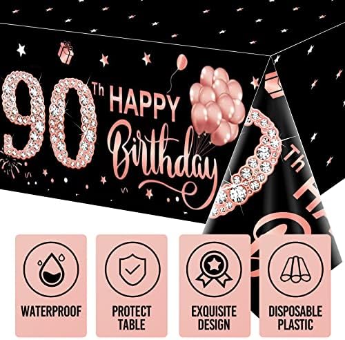 3 Pack Rose Gold Happy 90th Birthday Table Cover