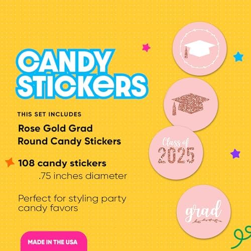 Rose Gold Grad Round Candy Sticker Favors 2025
