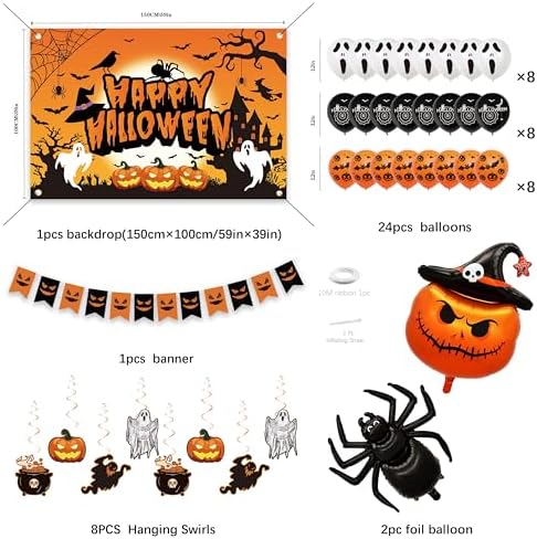 Halloween Party Decorations Set with Backdrop Balloons and Banner