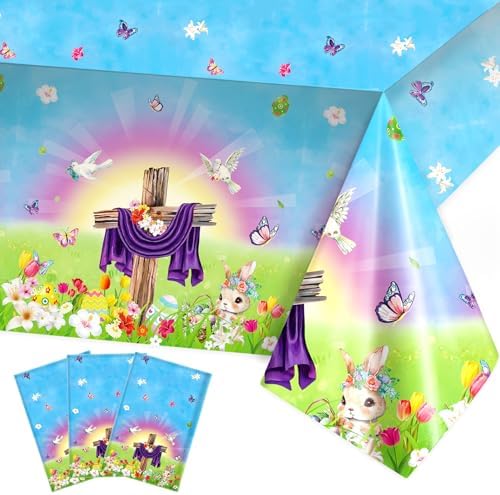 HOWAF 3pcs He is Risen Easter Tablecloth for Spring Celebration