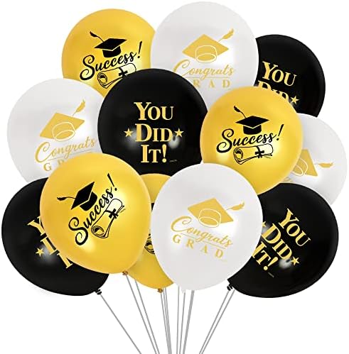 Gold Graduation Balloons 12 Pack - Class of 2025 Decorations