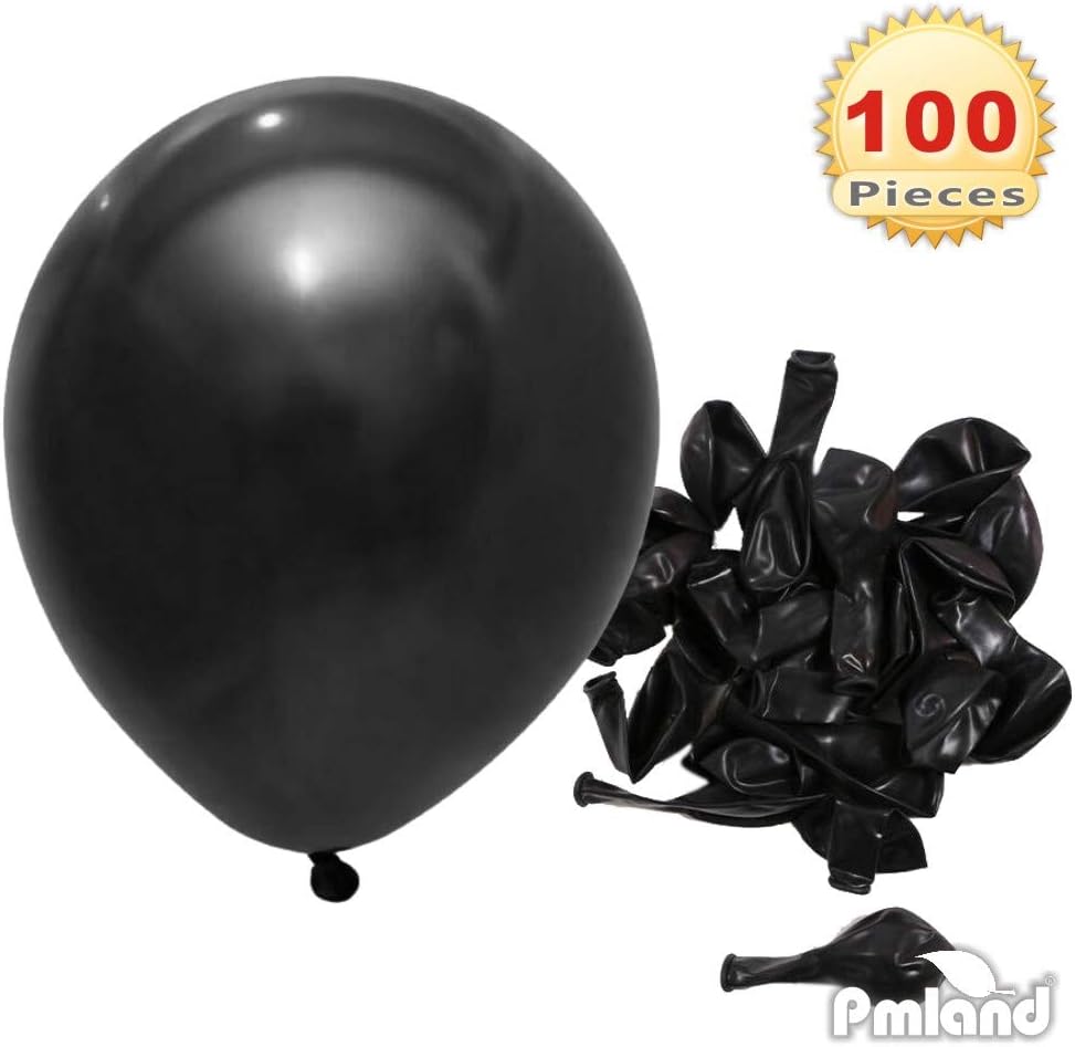 PMLAND 100 Count Black Latex Balloons 12 Inches Party Decorations