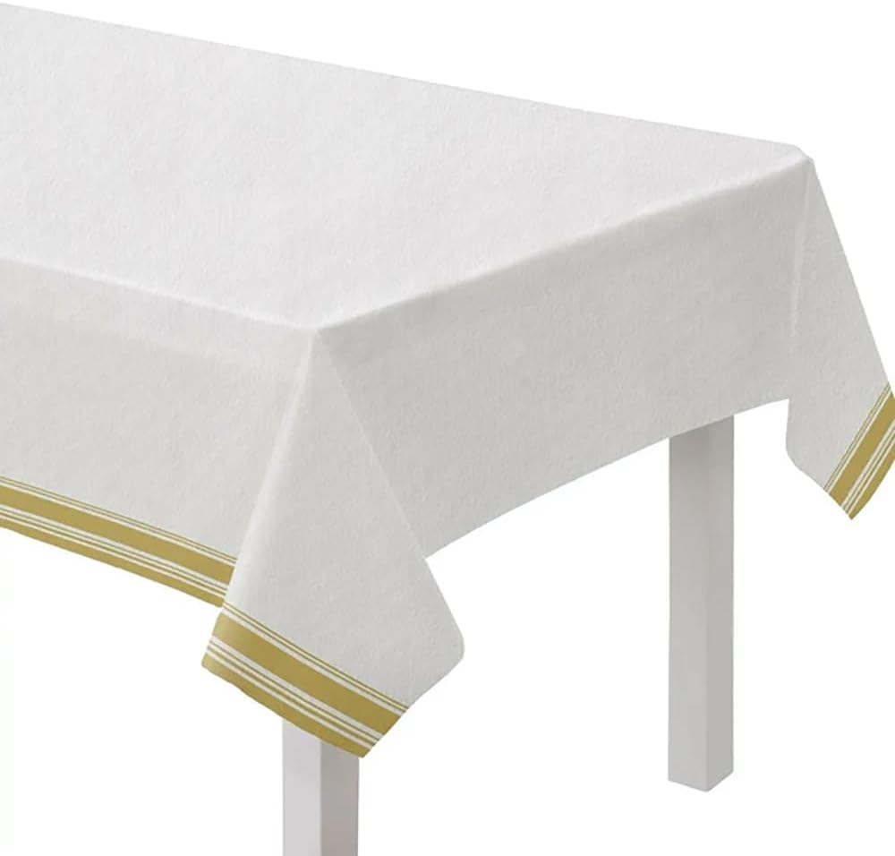 White Airlaid Table Cover with Gold Trim 54x102