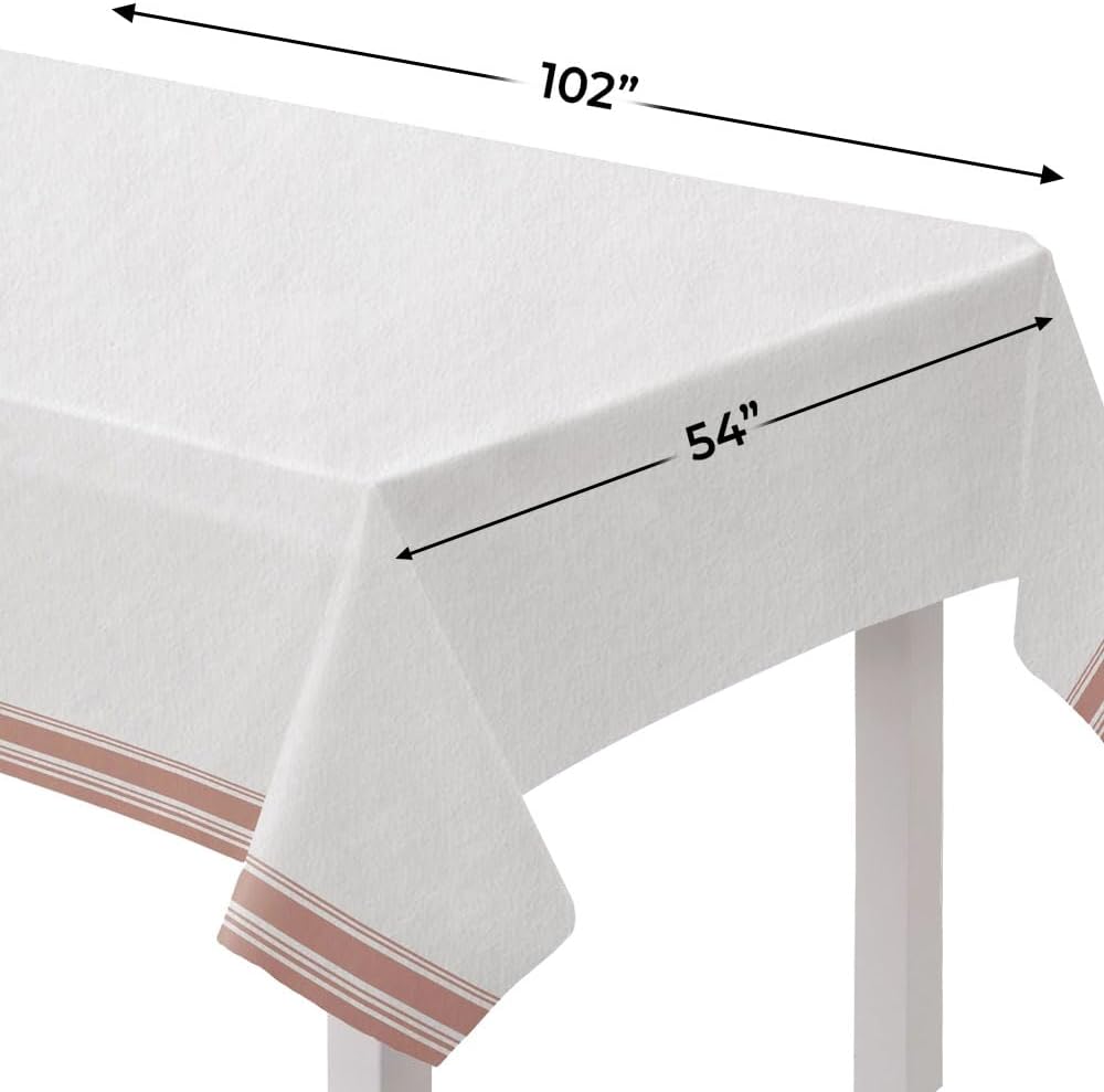 White Airlaid Table Cover with Rose Gold Trim 54x102