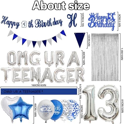 13th Birthday Decorations for Boys Blue Silver Set