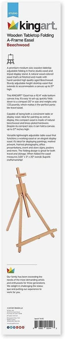 KINGART 741N Tabletop A-Frame Easel Adjustable Folding 27 Canvas Capacity