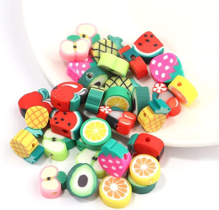 Mixed Sweet Fruits Polymer Clay Spacer Beads 50 Pcs DIY Charms Bracelet Necklace
