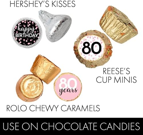 Pink 80th Birthday Party Favor Stickers 180 Count