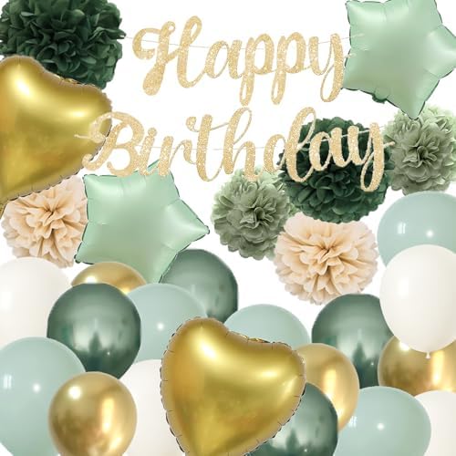 Green Gold Birthday Decorations Kit
