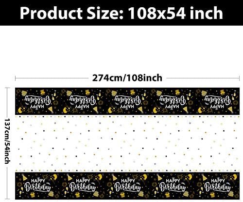 3pcs Black and Gold Birthday Tablecloth for Men Women