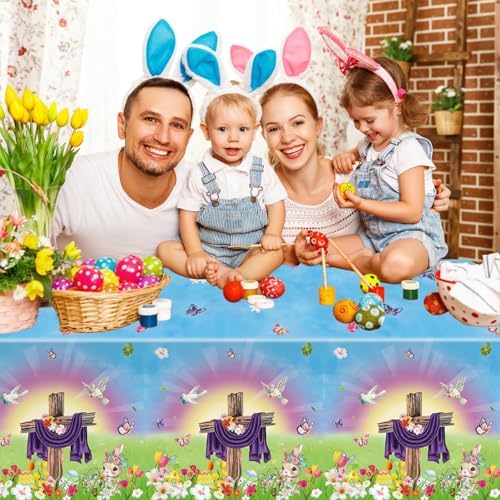 HOWAF 3pcs He is Risen Easter Tablecloth for Spring Celebration