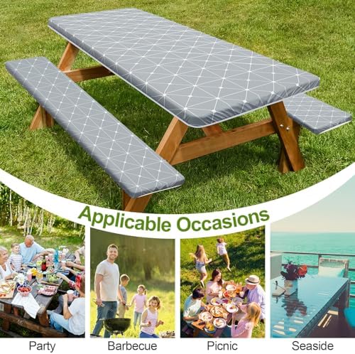 Play Tailor 6FT Picnic Table Cover with Bench Covers Set Grey