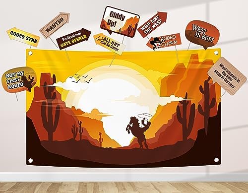 Western Cowboy Party Decorations Kit with Backdrop and Props
