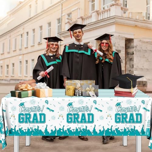 CMUSKO Teal Graduation Tablecloth 3Pcs Class of 2025 Decor