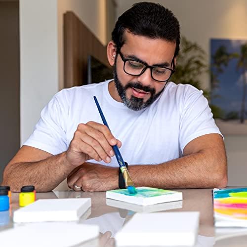 ARTEZA 14-Pack Mini Stretched Canvases for Painting 3x3 Inches with Easels