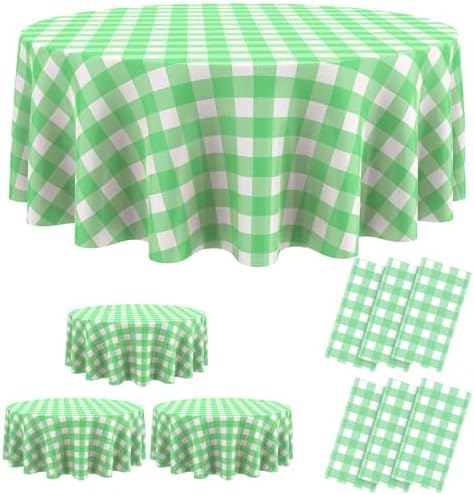 Remagr 84-inch Round Checkered Tablecloth 6-Pack