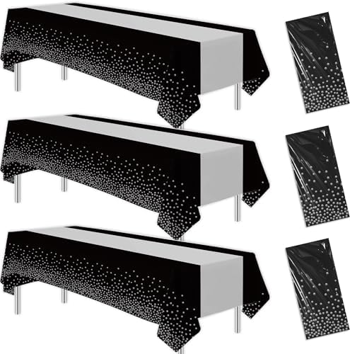 Black and Silver Party Tablecloth Decorations 3Pcs