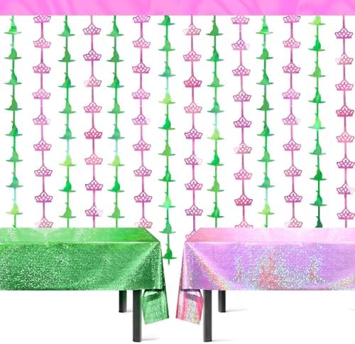 Wecoe 4pcs Set Pink Green Party Tablecover Streamer