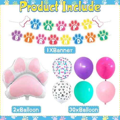 Paw Print Dog Balloons with Birthday Banner 33Pcs Set