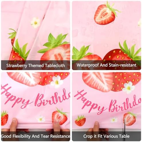 KEFAN 4 Piece Strawberry Tablecloths for Birthday Party Decor