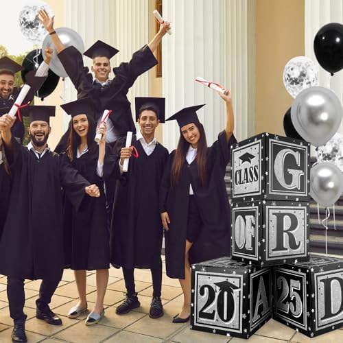 Black and Silver Graduation Decor Balloon Boxes 2025