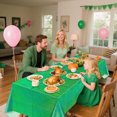 4Pcs Green Holographic Tablecloths for Parties and Decor
